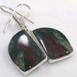 Bloodstone Gemstone 925 Sterling Silver Handmade Drop Dangle Earrings